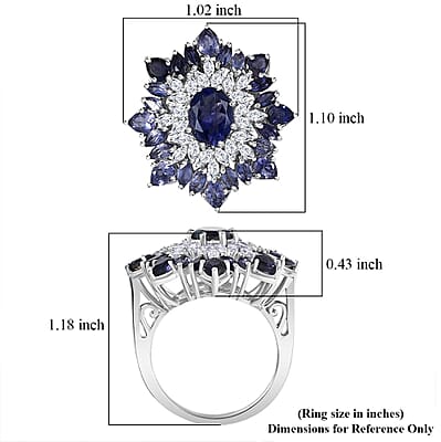 D'Joy Premium Catalina Iolite and Moissanite 3.85 ctw Regalia Star Ring in Rhodium Over Sterling Silver (Size 11.0)