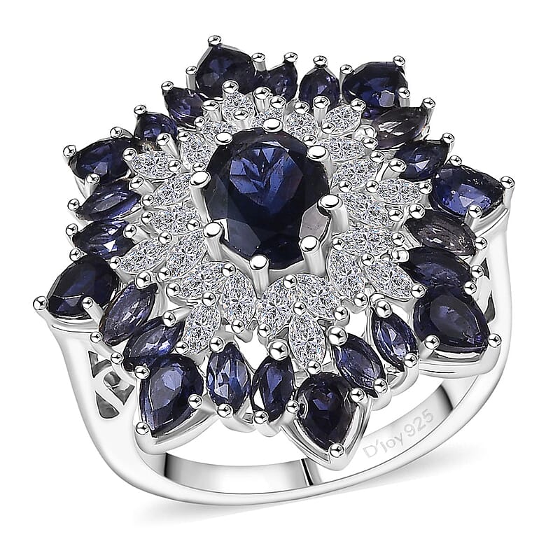 D'Joy Premium Catalina Iolite and Moissanite 3.85 ctw Regalia Star Ring in Rhodium Over Sterling Silver (Size 6.0)