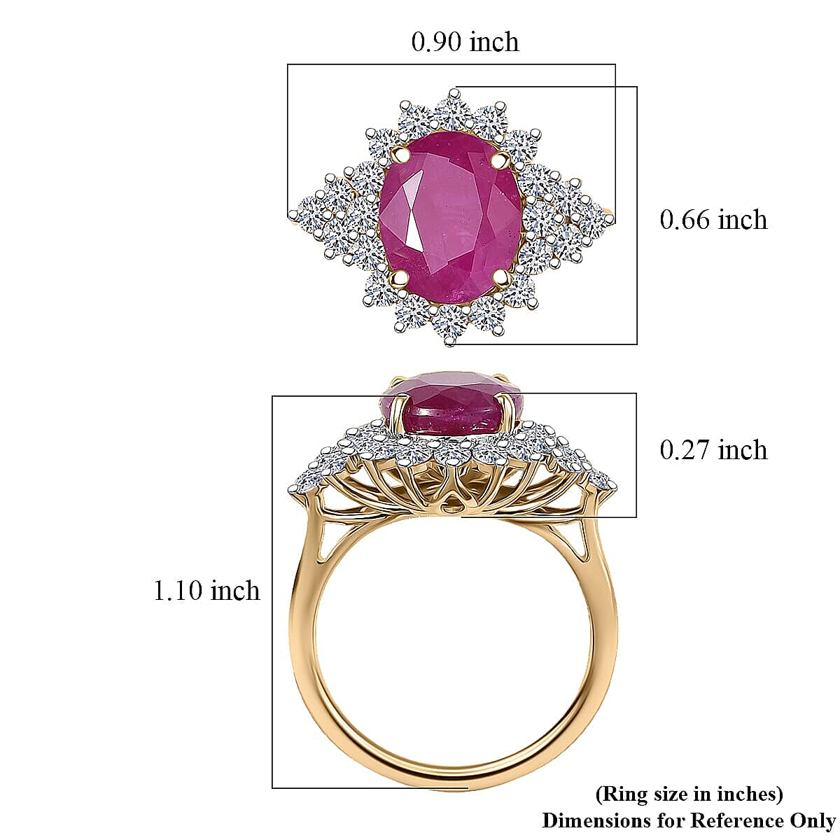 Certified AAA Montepuez Ruby,  Diamond Sunburst Ring in 10K Yellow Gold 6.40 ctw (Size 5.0) image number 5