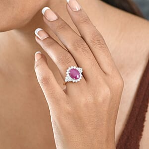 Certified and Appraised AAA Montepuez Ruby, Lab Grown Diamond Sunburst Ring in 10K Yellow Gold 6.40 ctw (Size 7.5)