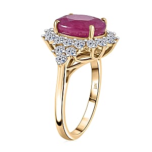 Certified AAA Montepuez Ruby, Lab Grown Diamond Sunburst Ring in 10K Yellow Gold 6.40 ctw (Size 8.0)