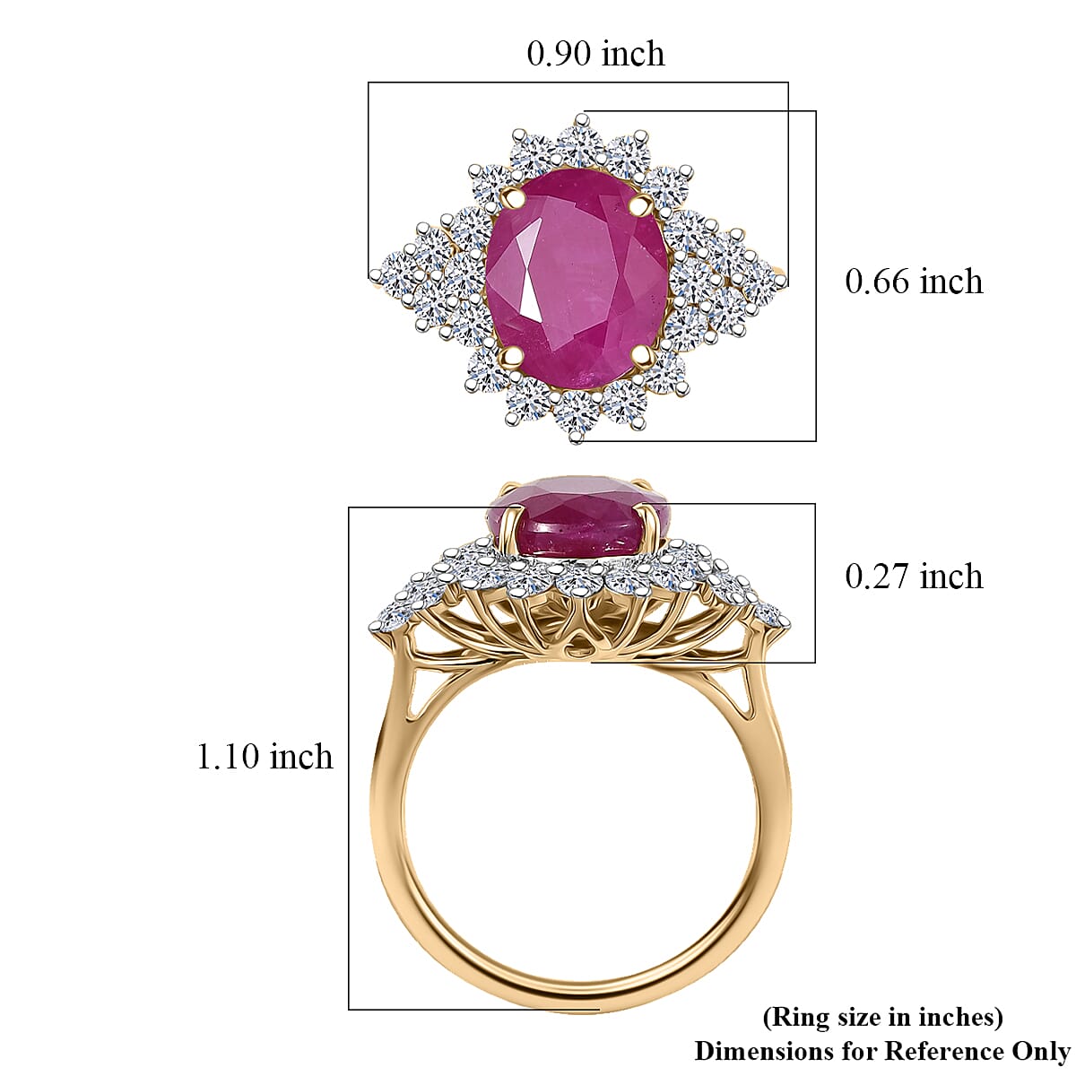 Certified AAA Montepuez Ruby, Lab Grown Diamond Sunburst Ring in 10K Yellow Gold 6.40 ctw (Size 8.0) image number 4