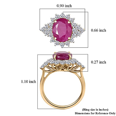 Certified AAA Montepuez Ruby, Lab Grown Diamond Sunburst Ring in 10K Yellow Gold 6.40 ctw (Size 8.0)