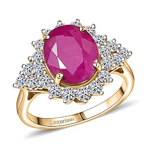 Certified and Appraised AAA Montepuez Ruby, Lab Grown Diamond Sunburst Ring in 10K Yellow Gold 6.40 ctw (Size 9.5)