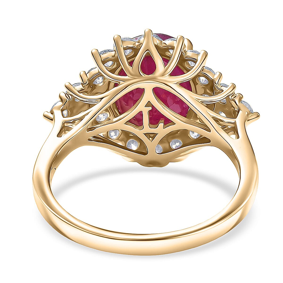 Certified and Appraised AAA Montepuez Ruby, Lab Grown Diamond Sunburst Ring in 10K Yellow Gold 6.40 ctw (Size 9.5) image number 4