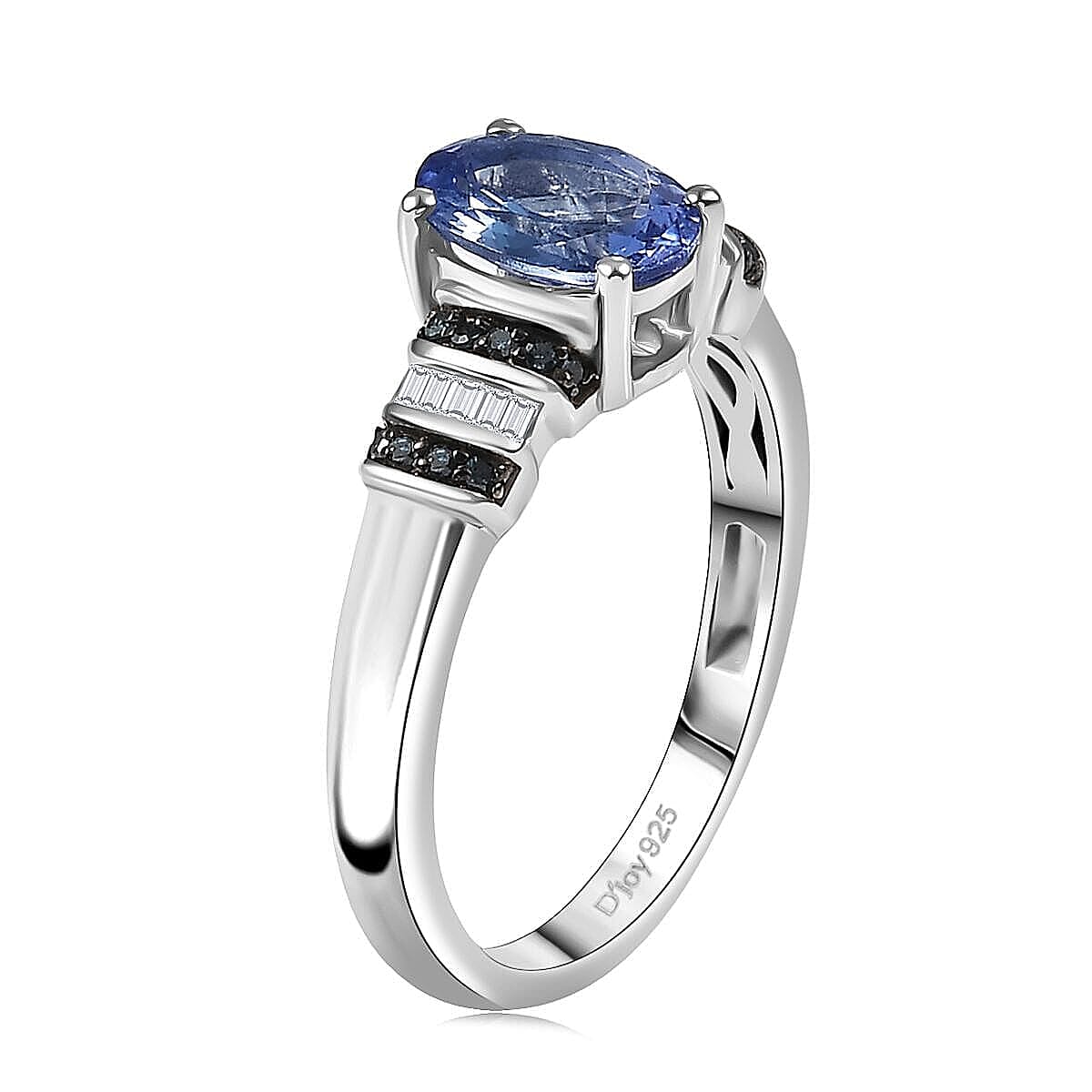 D'Joy Peacock Tanzanite, Blue and White Diamond Ring in Rhodium Over Sterling Silver (Size 10.0) 1.15 ctw image number 3