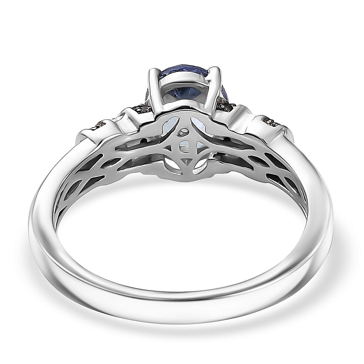 D'Joy Peacock Tanzanite, Blue and White Diamond Ring in Rhodium Over Sterling Silver (Size 10.0) 1.15 ctw image number 4