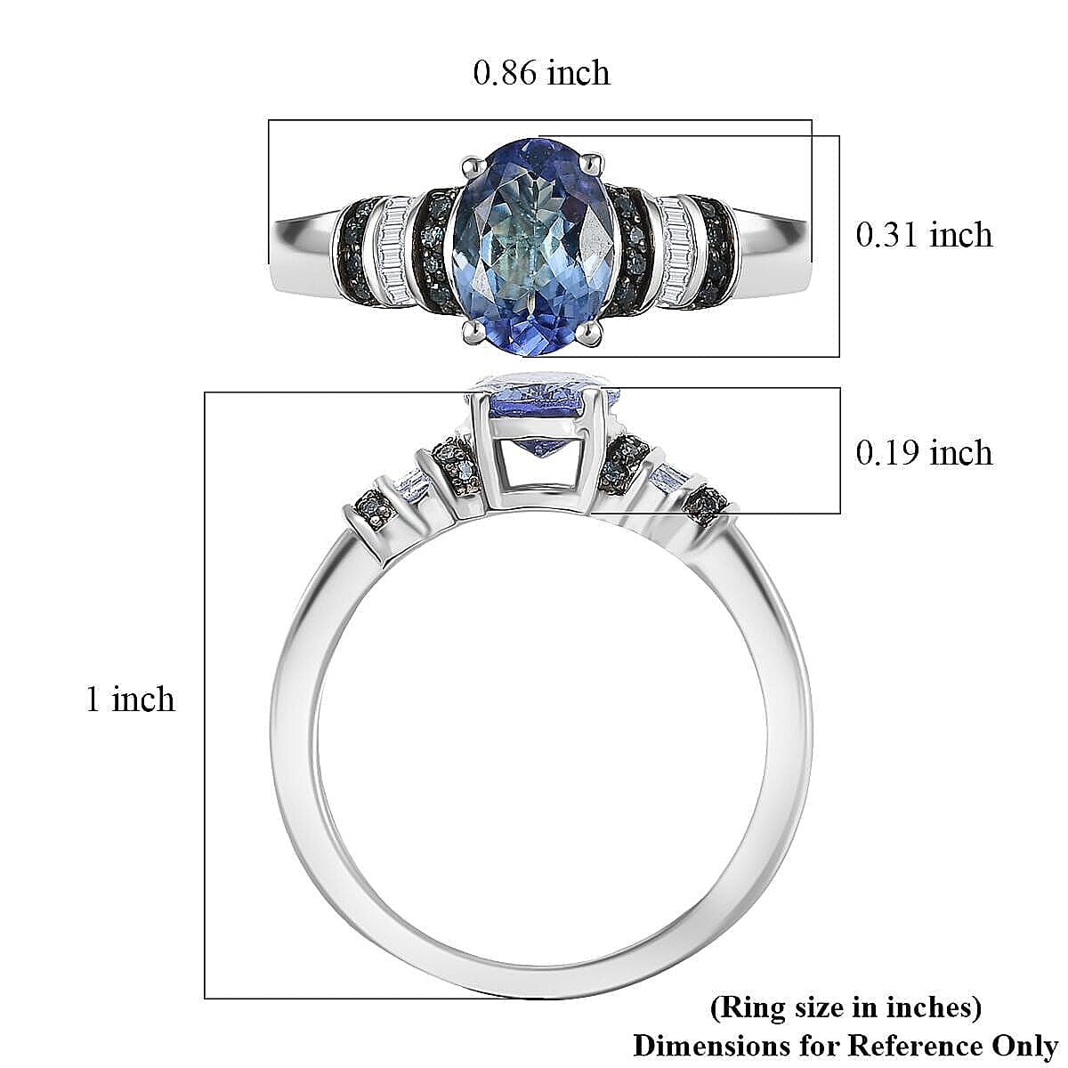 D'Joy Peacock Tanzanite, Blue and White Diamond Ring in Rhodium Over Sterling Silver (Size 10.0) 1.15 ctw image number 5
