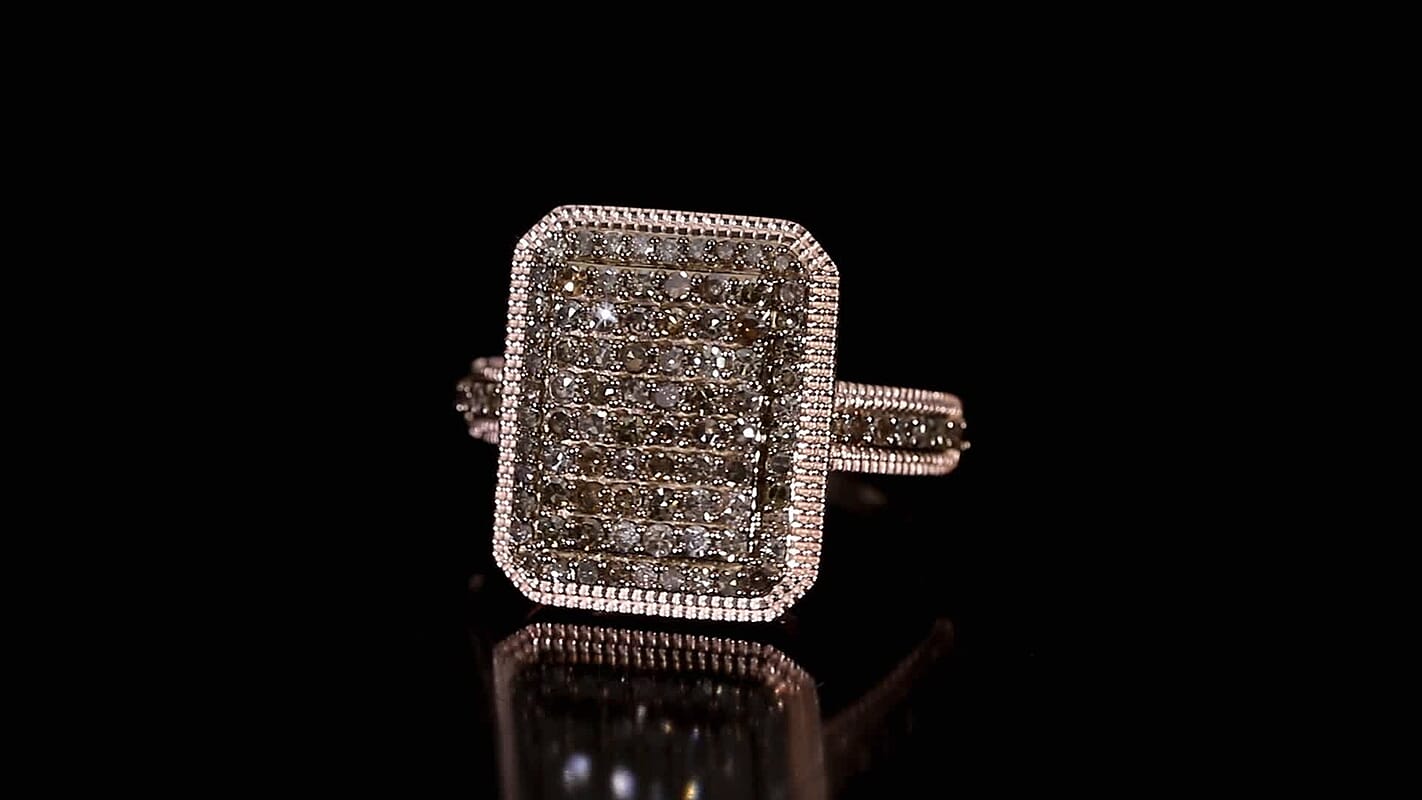 D'Joy Natural Champagne Diamond Radiant Halo Ring in 18K Vermeil RG Over Sterling Silver (Size 10.0) 1.00 ctw