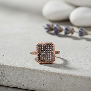  D'Joy Natural Champagne Diamond 1.00 ctw Radiant Halo Ring in 18K Vermeil Rose Gold Over Sterling Silver (Size 10.0)