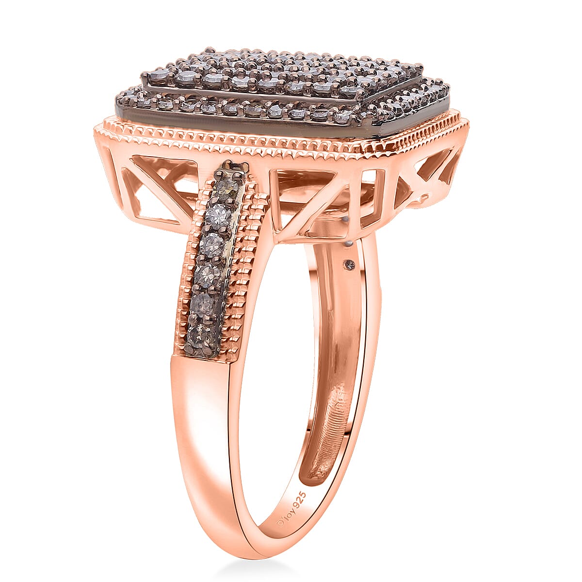  D'Joy Natural Champagne Diamond 1.00 ctw Radiant Halo Ring in 18K Vermeil Rose Gold Over Sterling Silver (Size 6.0) image number 3