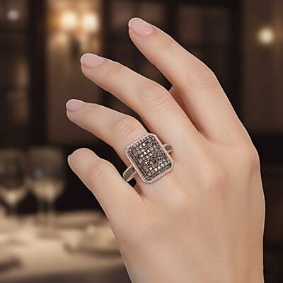 D'Joy Natural Champagne Diamond 1.00 ctw Radiant Halo Ring in 18K Vermeil Rose Gold Over Sterling Silver (Size 7.0)