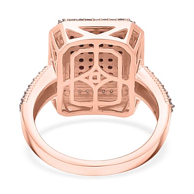 D'Joy Natural Champagne Diamond 1.00 ctw Radiant Halo Ring in 18K Vermeil Rose Gold Over Sterling Silver (Size 7.0)