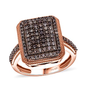 Doorbuster D'Joy Natural Champagne Diamond 1.00 ctw Radiant Halo Ring in 18K Vermeil Rose Gold Over Sterling Silver (Size 8.0)