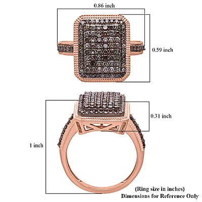 D'Joy Natural Champagne Diamond 1.00 ctw Radiant Halo Ring in 18K Vermeil Rose Gold Over Sterling Silver (Size 8.0)