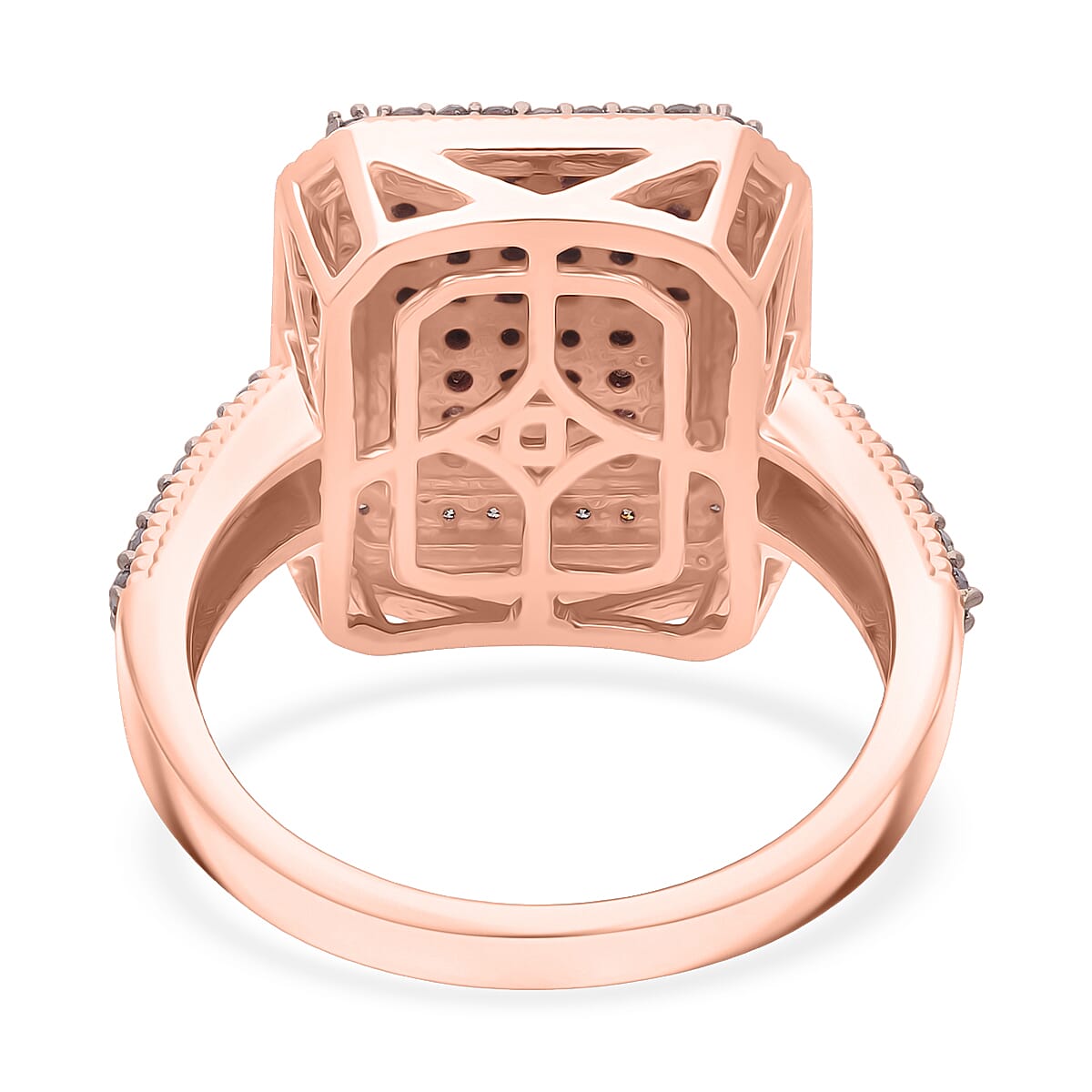  D'Joy Natural Champagne Diamond 1.00 ctw Radiant Halo Ring in 18K Vermeil Rose Gold Over Sterling Silver (Size 9.0) image number 4