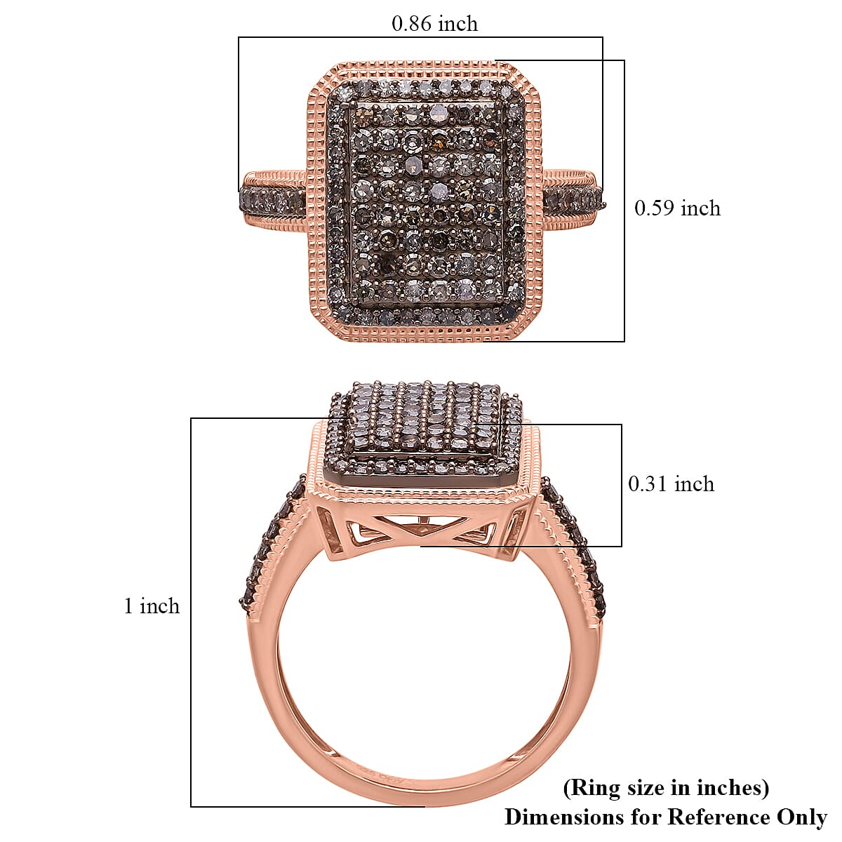  D'Joy Natural Champagne Diamond 1.00 ctw Radiant Halo Ring in 18K Vermeil Rose Gold Over Sterling Silver (Size 9.0) image number 5