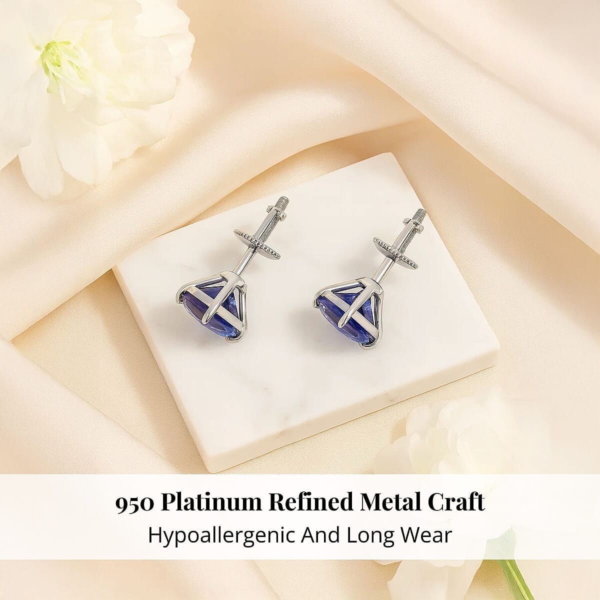 Doorbuster Rhapsody AAAA Tanzanite 4.75 ctw Solitaire Stud Earrings in 950 Platinum image number 2