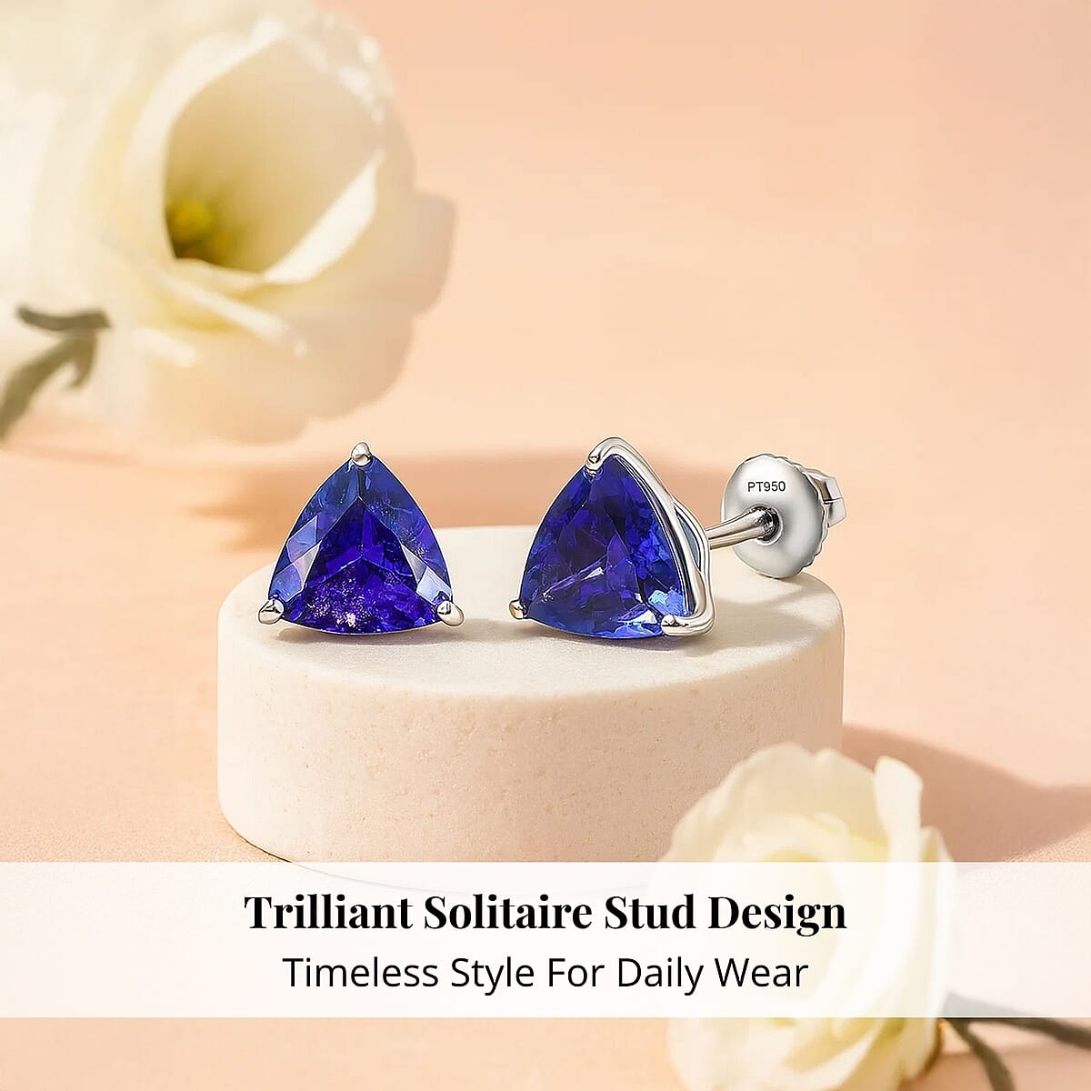 Doorbuster Rhapsody AAAA Tanzanite 4.75 ctw Solitaire Stud Earrings in 950 Platinum image number 4