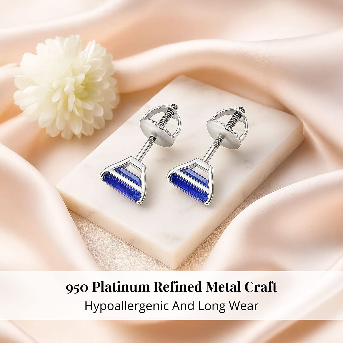 Doorbuster Rhapsody AAAA Tanzanite 4.75 ctw Solitaire Stud Earrings in 950 Platinum image number 2