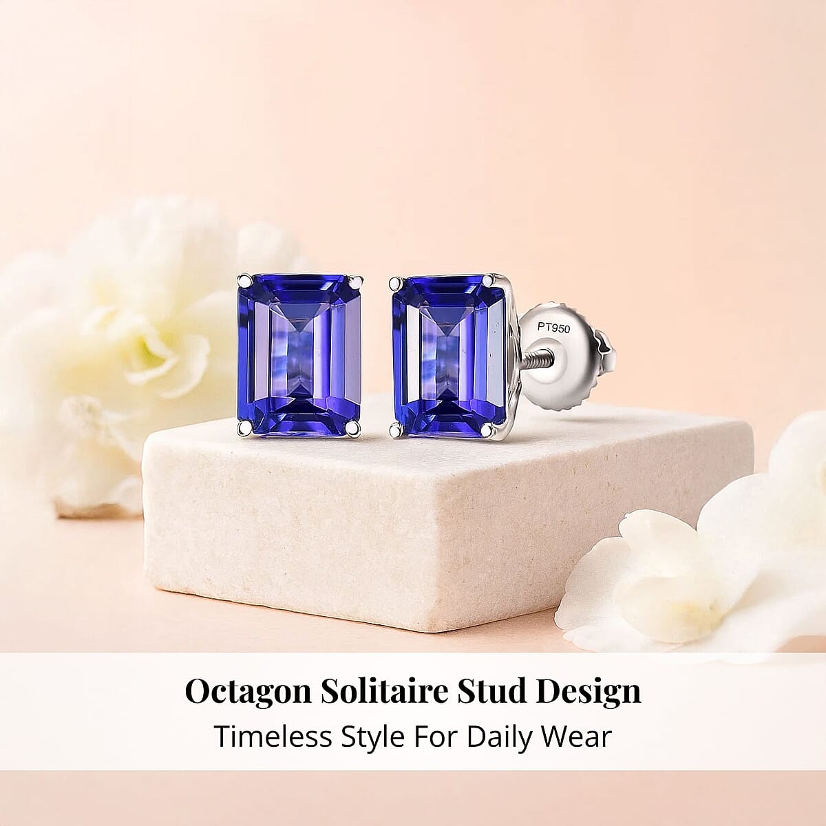Doorbuster Rhapsody AAAA Tanzanite 4.75 ctw Solitaire Stud Earrings in 950 Platinum image number 4