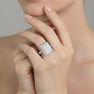  D'Joy Diamond 1.00 ctw Radiant Halo Ring in Rhodium Over Sterling Silver (Size 10.0)