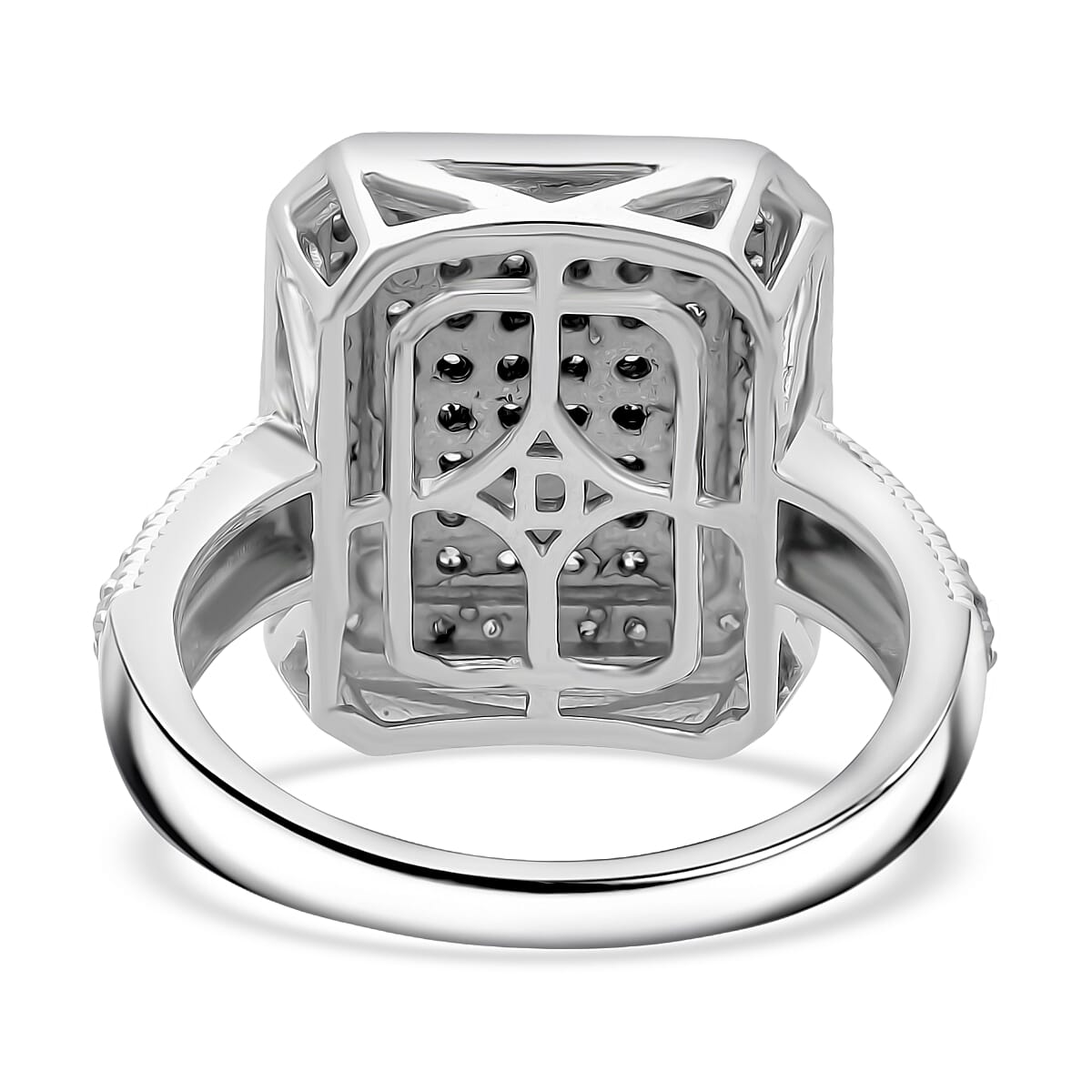  D'Joy Diamond 1.00 ctw Radiant Halo Ring in Rhodium Over Sterling Silver (Size 6.0) image number 4