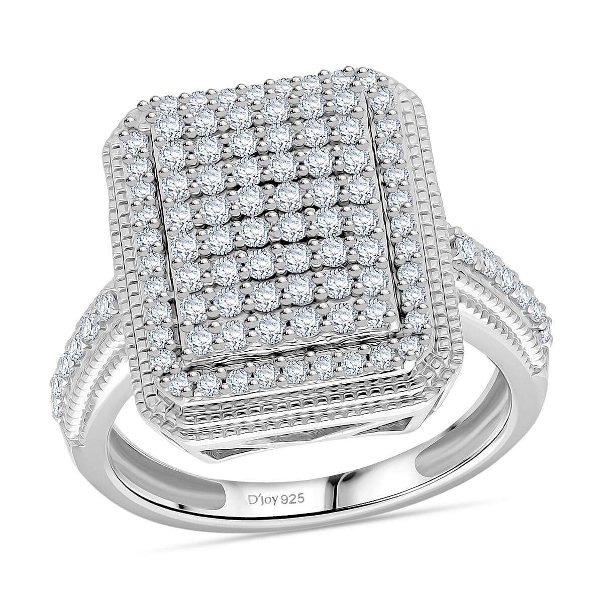 Doorbuster D'Joy Diamond 1.00 ctw Radiant Halo Ring in Rhodium Over Sterling Silver (Size 7.0) image number 0