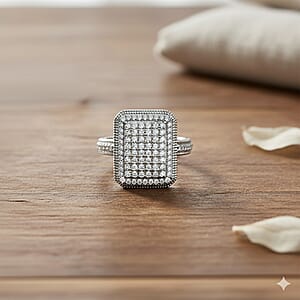  D'Joy Diamond 1.00 ctw Radiant Halo Ring in Rhodium Over Sterling Silver (Size 7.0)