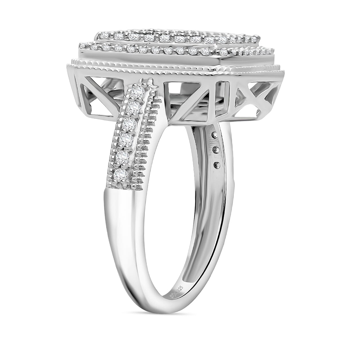 Doorbuster D'Joy Diamond 1.00 ctw Radiant Halo Ring in Rhodium Over Sterling Silver (Size 7.0) image number 3