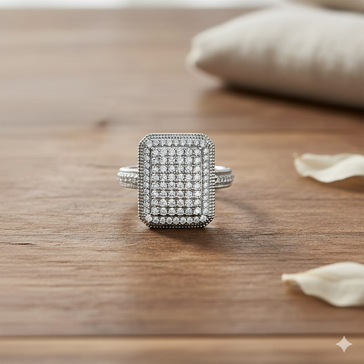 Doorbuster D'Joy Diamond 1.00 ctw Radiant Halo Ring in Rhodium Over Sterling Silver (Size 8.0) image number 1