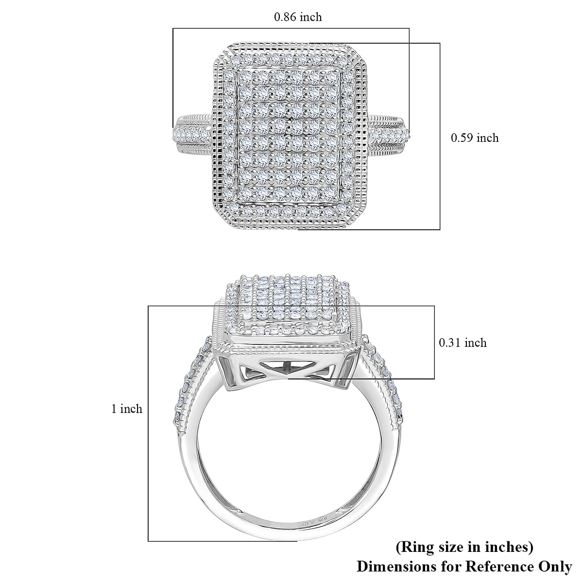 Doorbuster D'Joy Diamond 1.00 ctw Radiant Halo Ring in Rhodium Over Sterling Silver (Size 8.0) image number 5