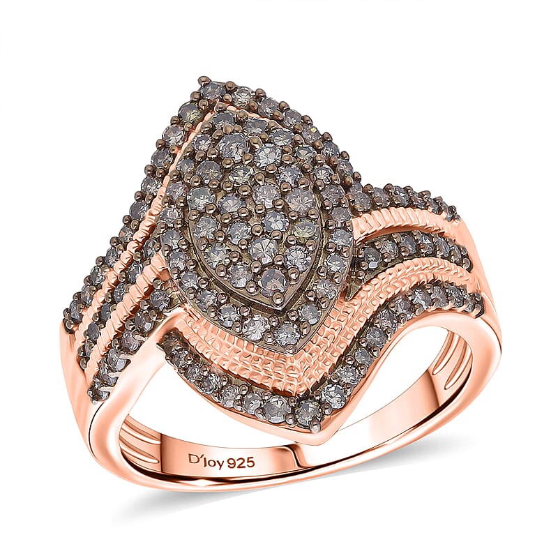 D'Joy Natural Champagne Diamond Ring in 18K Vermeil RG Over Sterling Silver 1.00 ctw (Size 6.0)