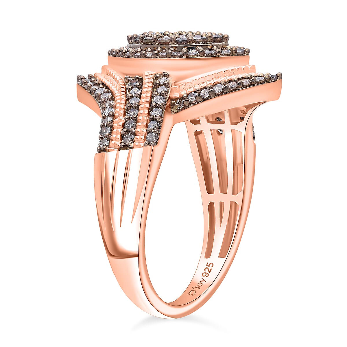 D'Joy Natural Champagne Diamond Ring in 18K Vermeil RG Over Sterling Silver (Size 10.0) 1.00 ctw