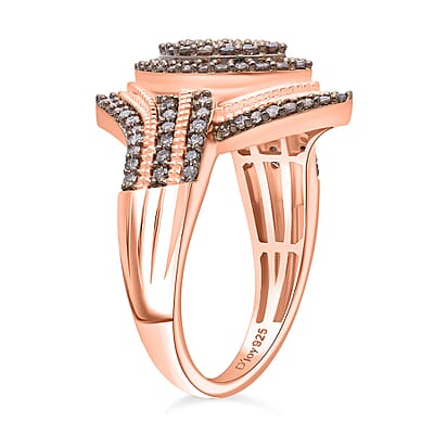 D'Joy Natural Champagne Diamond Ring in 18K Vermeil RG Over Sterling Silver 1.00 ctw (Size 6.0)