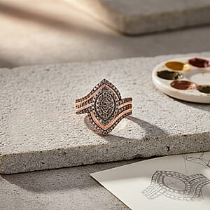 D'Joy Natural Champagne Diamond Ring in 18K Vermeil RG Over Sterling Silver 1.00 ctw (Size 9.0)