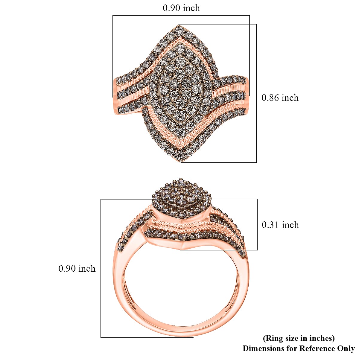 D'Joy Natural Champagne Diamond Ring in 18K Vermeil RG Over Sterling Silver 1.00 ctw (Size 9.0)