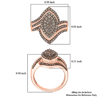 D'Joy Natural Champagne Diamond Ring in 18K Vermeil RG Over Sterling Silver 1.00 ctw (Size 9.0)