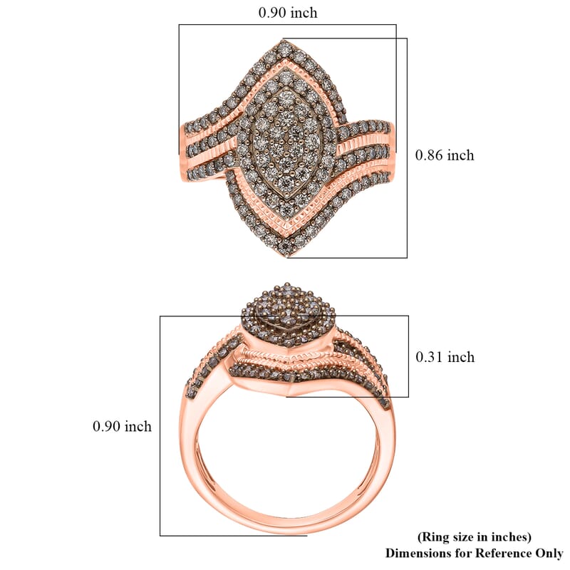 D'Joy Natural Champagne Diamond Ring in 18K Vermeil RG Over Sterling Silver 1.00 ctw (Size 9.0)
