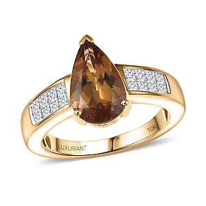 10K Yellow Gold AAA Golden Turkizite, Luxuriant Lab Grown Diamond (E-F, VS) (0.40 cts) Ring (Size 7.0) 3.25 ctw