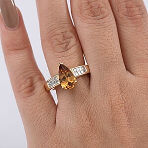 10K Yellow Gold AAA Golden Turkizite, Luxuriant Lab Grown Diamond (E-F, VS) (0.40 cts) Ring (Size 8.0) 3.25 ctw
