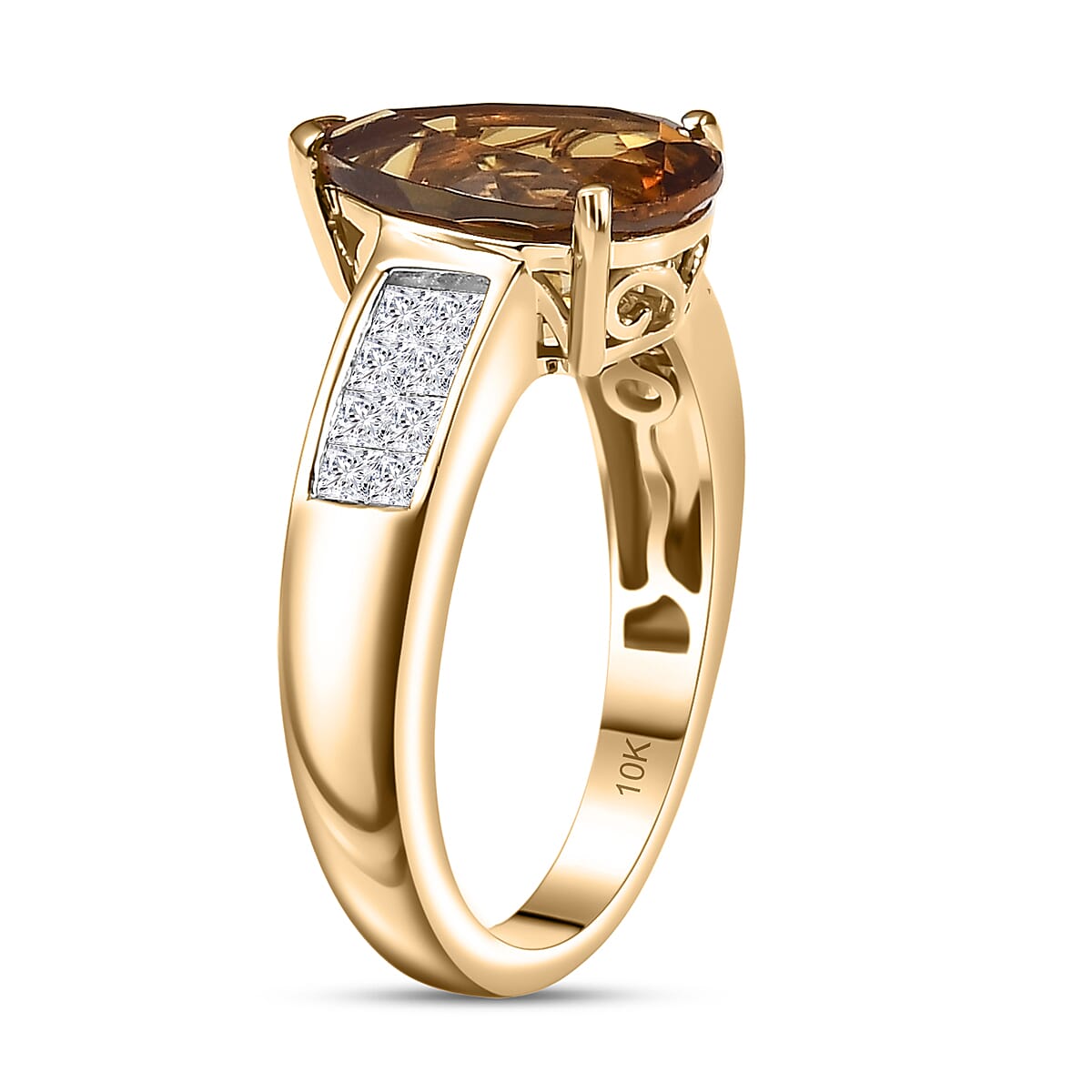 10K Yellow Gold AAA Golden Turkizite, Luxuriant Lab Grown Diamond (E-F, VS) (0.40 cts) Ring (Size 8.0) 3.25 ctw image number 3