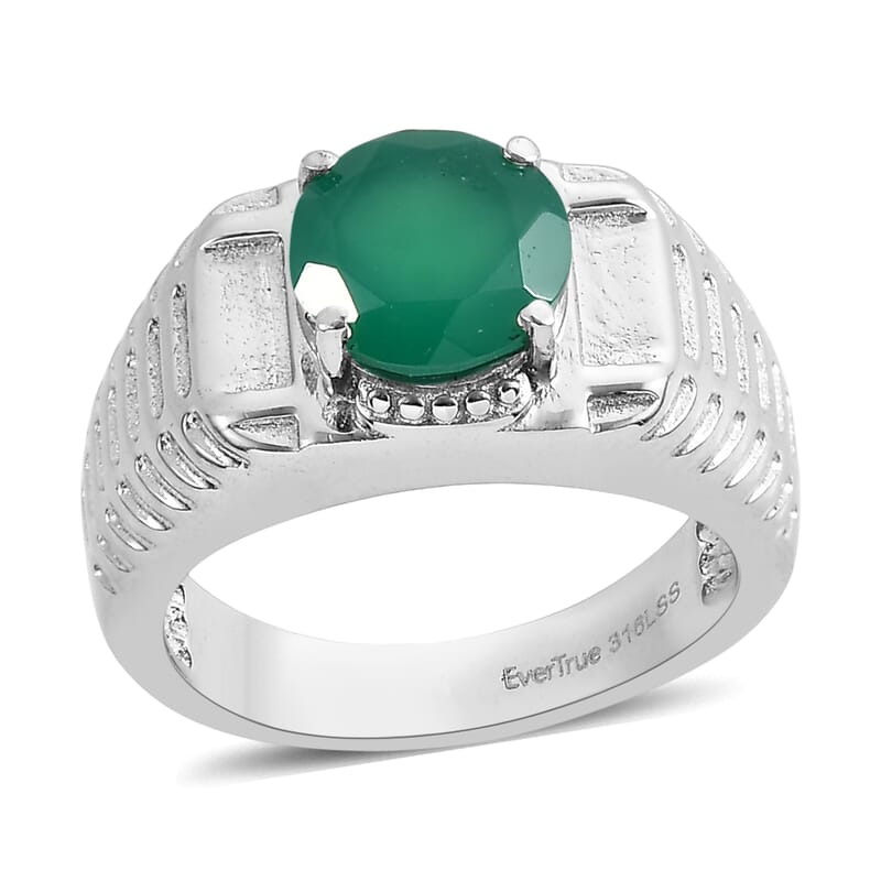 EverTrue Green Onyx Men's Ring in Stainless Steel (Size 13.0) 2.50 ctw