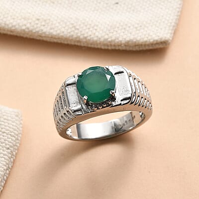 EverTrue Green Onyx Men's Ring in Stainless Steel (Size 14.0) 2.50 ctw
