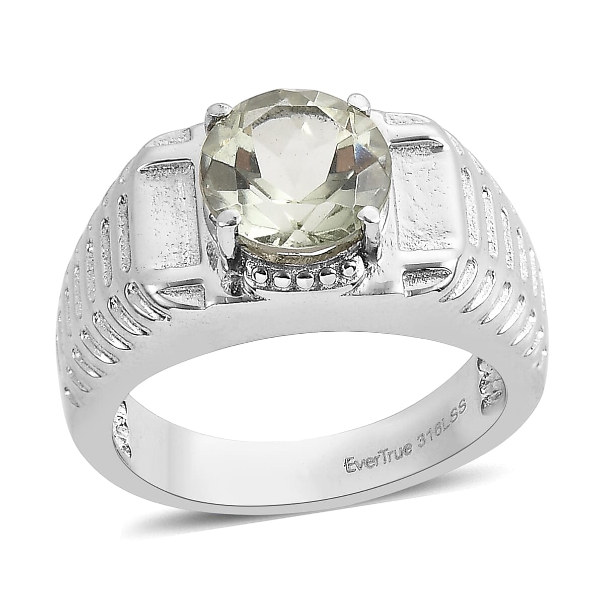 EverTrue Montezuma Prasiolite Men's Ring in Stainless Steel (Size 10.0) 2.50 ctw