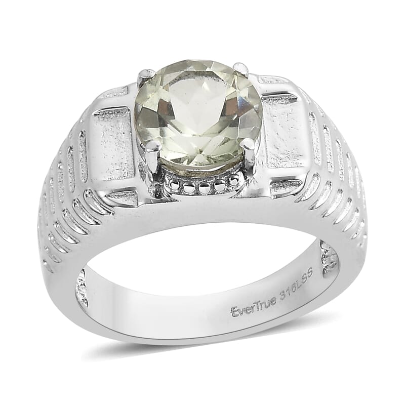 EverTrue Montezuma Prasiolite Men's Ring in Stainless Steel (Size 10.0) 2.50 ctw