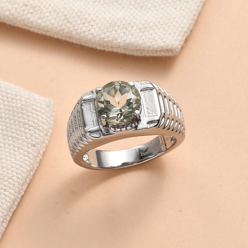 EverTrue Montezuma Prasiolite Men's Ring in Stainless Steel (Size 10.0) 2.50 ctw