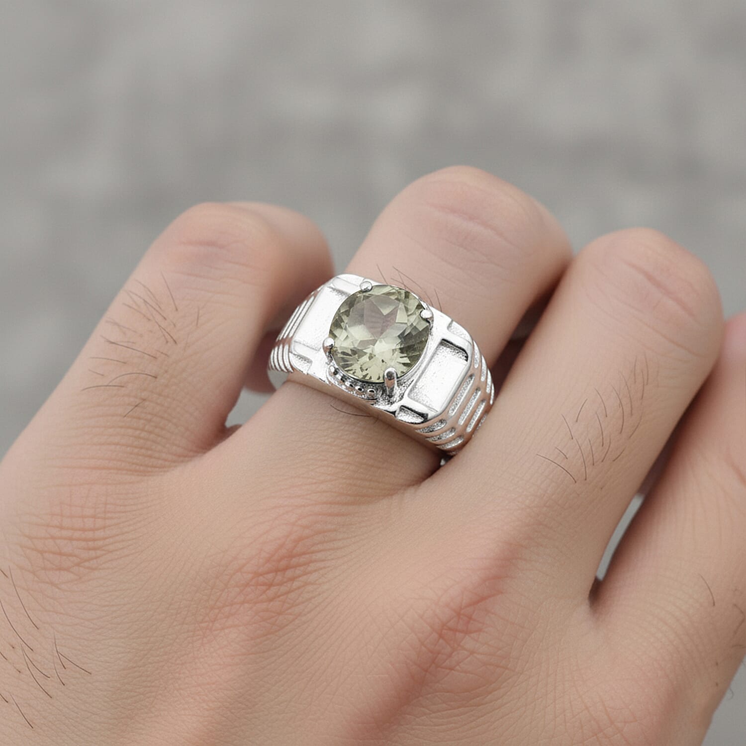 EverTrue Montezuma Prasiolite Men's Ring in Stainless Steel (Size 10.0) 2.50 ctw