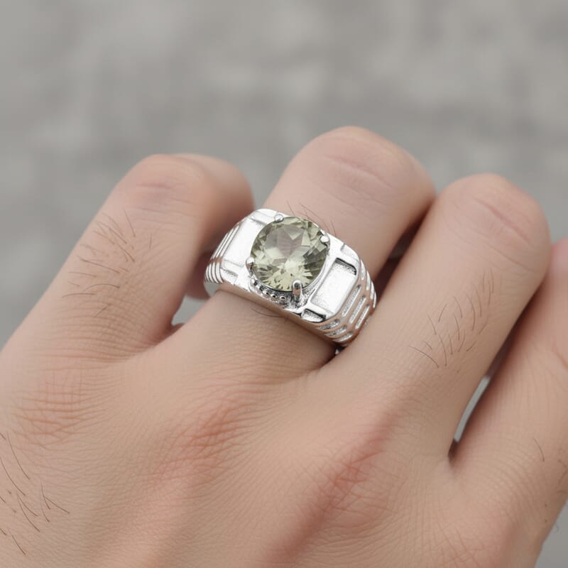 EverTrue Montezuma Prasiolite Men's Ring in Stainless Steel (Size 10.0) 2.50 ctw