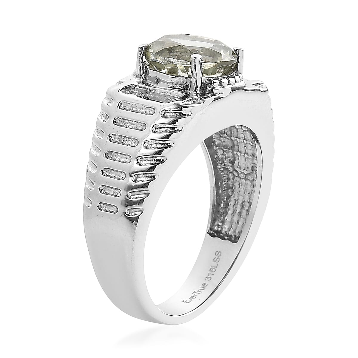 EverTrue Montezuma Prasiolite Men's Ring in Stainless Steel (Size 10.0) 2.50 ctw
